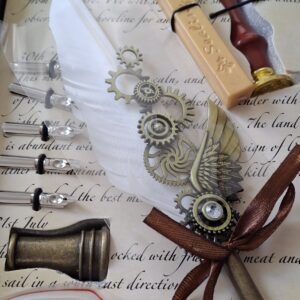 Kit completo de pluma blanca y sello